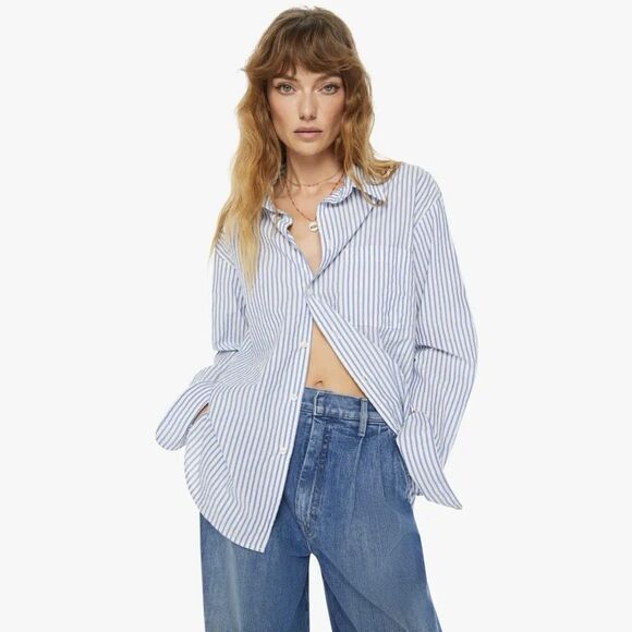 Mother The Roomie Frenchie Shirt In Art School Button Up Top Blue Women’s Size M - Picture 3 of 11